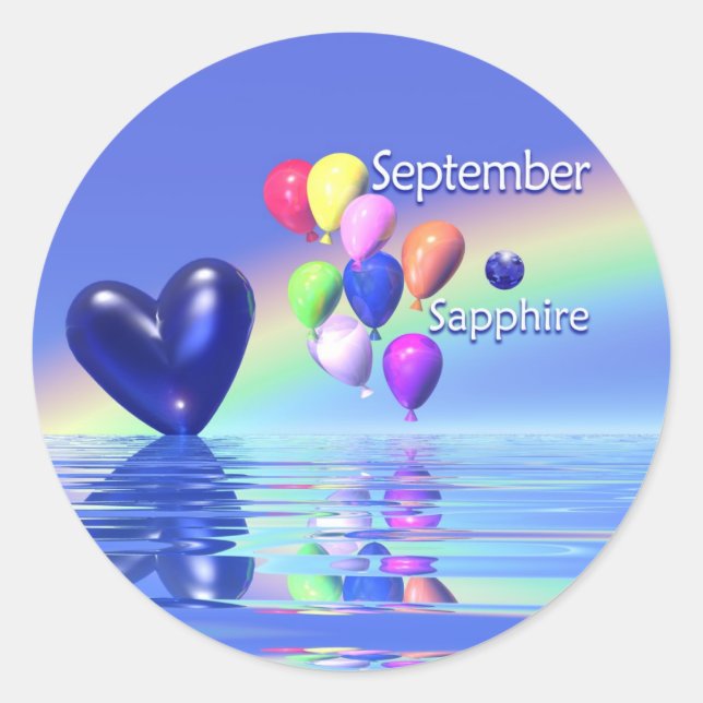 September Birthday Sapphire Heart Classic Round Sticker (Front)