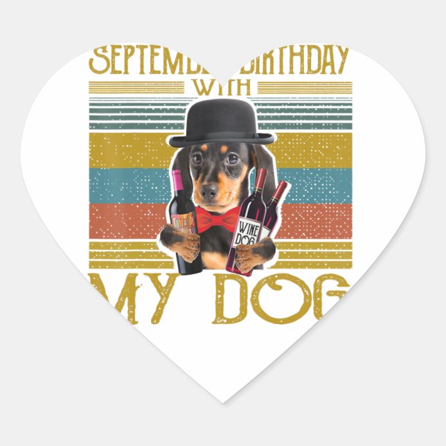 September Birthday With My Dachshund Dog 2020 Heart Sticker (Front)