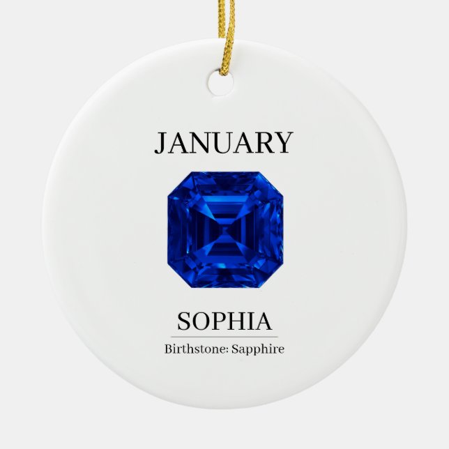 September Birthstone Birthday Name Sapphire Ceramic Tree Decoration (Front)