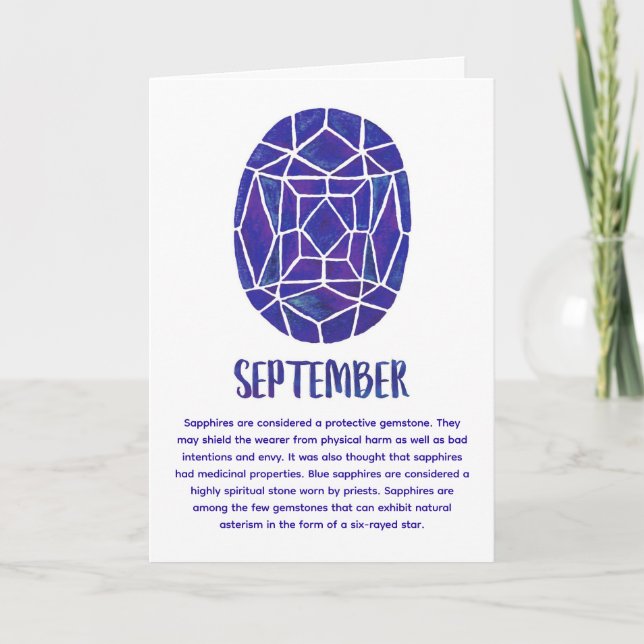 September Birthstone Sapphire Birthday Watercolor Card (Front)
