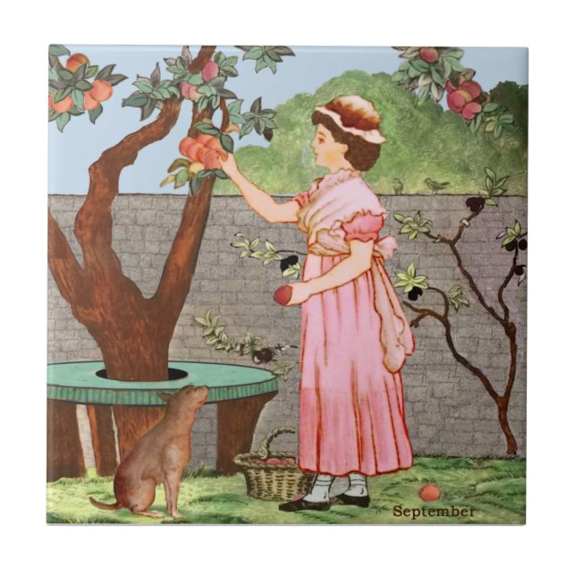 September by Wedgwood Hand Coloured c1885 Repro Tile (Front)
