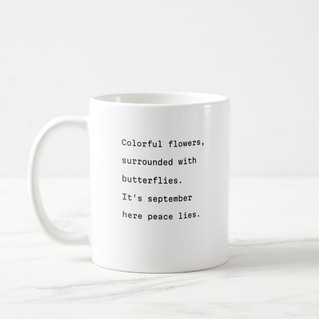 September coffee mug typography poetic butterflies (Left)