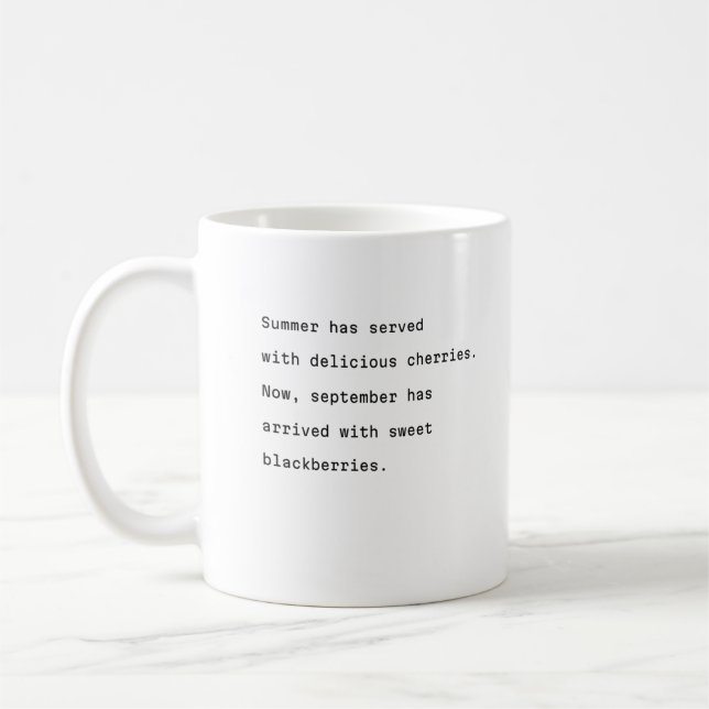 September coffee mug typography poetic cherries (Left)