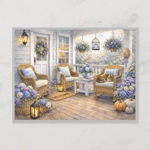 September Evening Porch Watercolor Art Postcard