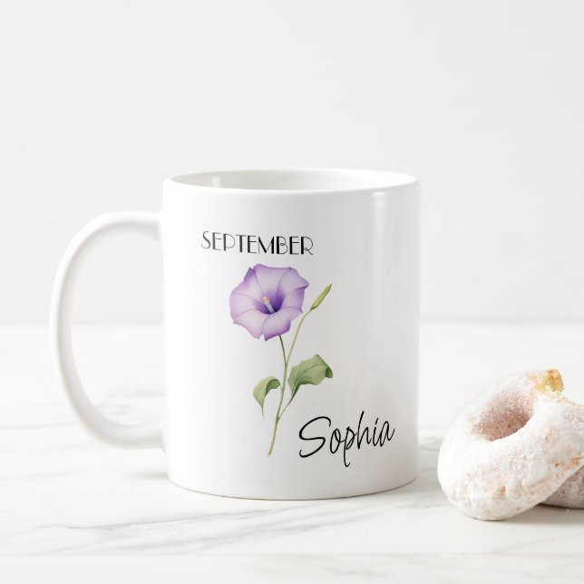 September Flower Personalised Coffee Mug (With Donut)