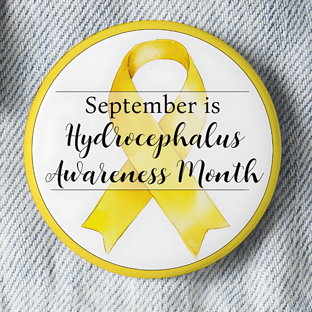 September Hydrocephalus Awareness Month Ribbon 6 Cm Round Badge (September is Hydrocephalus Awareness Month pinback button.  Yellow awareness ribbon.)