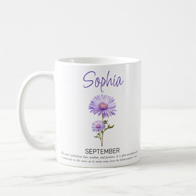 September Personalised Birth Flower Coffee Mug (Left)