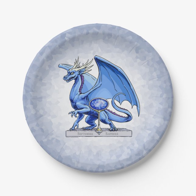 September’s Birthstone Dragon: Sapphire Paper Plate (Front)