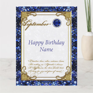 September Sapphire Birthstone Birthday 8.5 X 11 Card