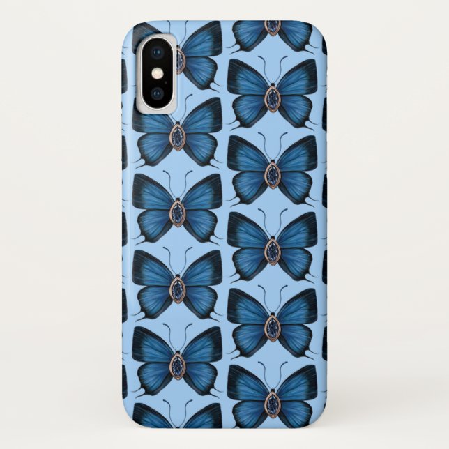 September Sapphire Blue Butterfly Pattern Design Case-Mate iPhone Case (Back)