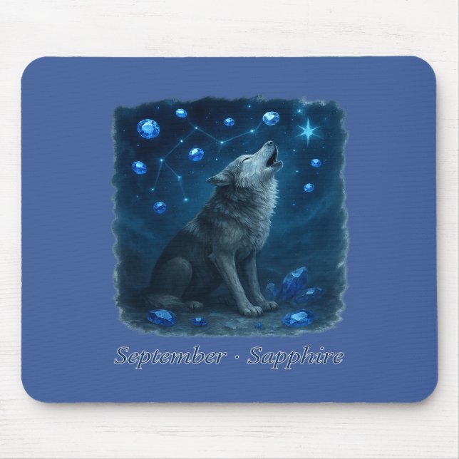September Sapphire – Celestial Wolf  Mouse Mat (Front)