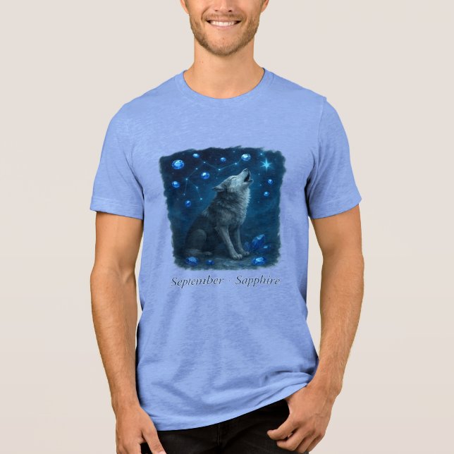 September Sapphire – Celestial Wolf Tri-Blend Shirt (Front)