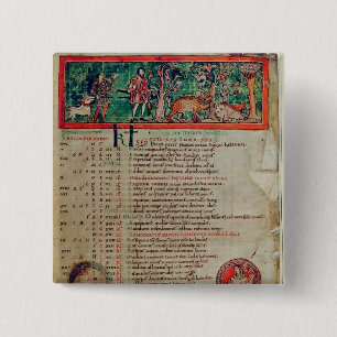 September: tending the boar, from a Calendar 15 Cm Square Badge