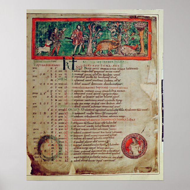 September: tending the boar, from a Calendar Poster (Front)