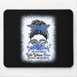 September We Wear Blue Ataxia Awareness Messy Bun Mouse Mat