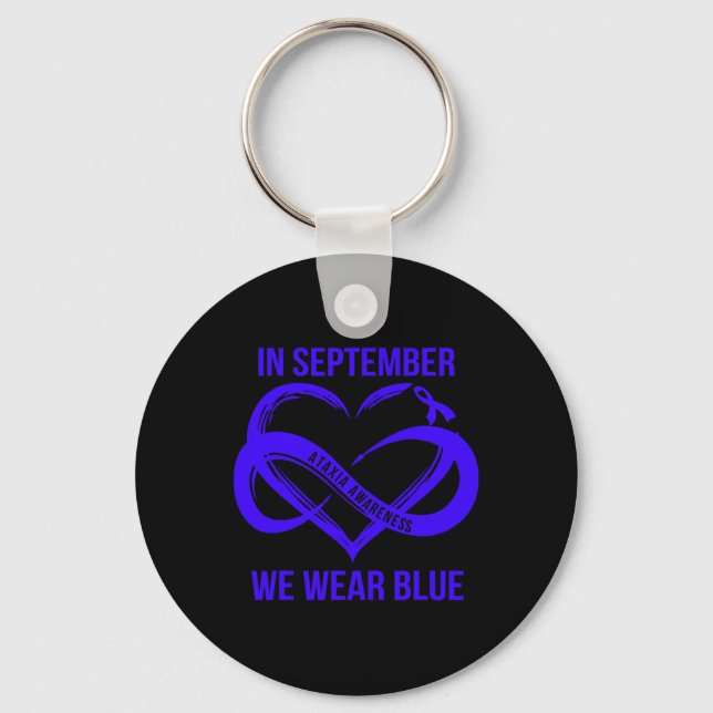 September We Wear Blue Ataxia Awareness Ribbon  Key Ring (Front)