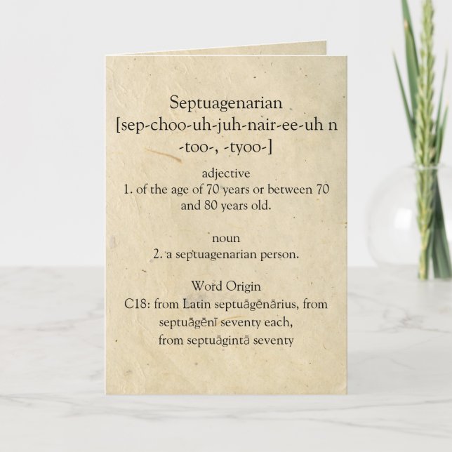 Septuagenarian Dictionary Meaning Happy 70th Card (Front)