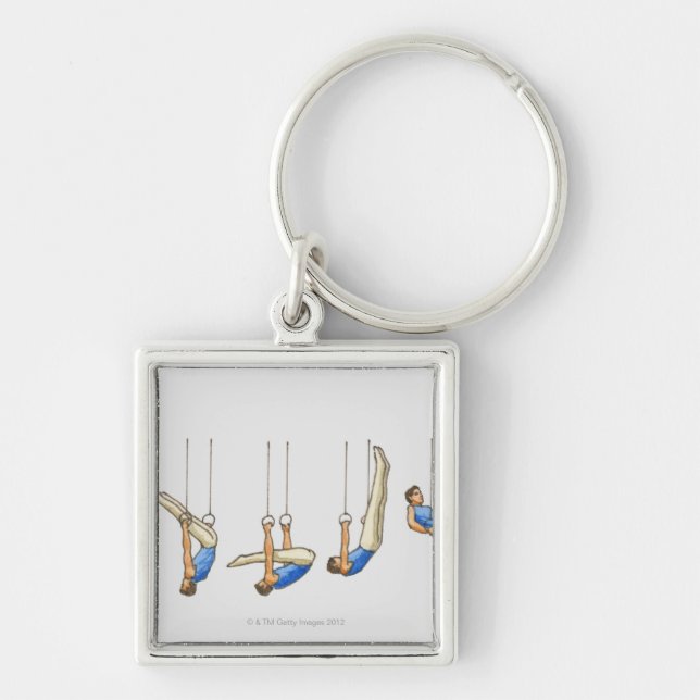 Sequence of illustrations showing male gymnast 2 key ring (Front)