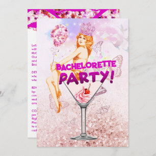 Sequence Pink Glitzy Bachelorette Party Invitation