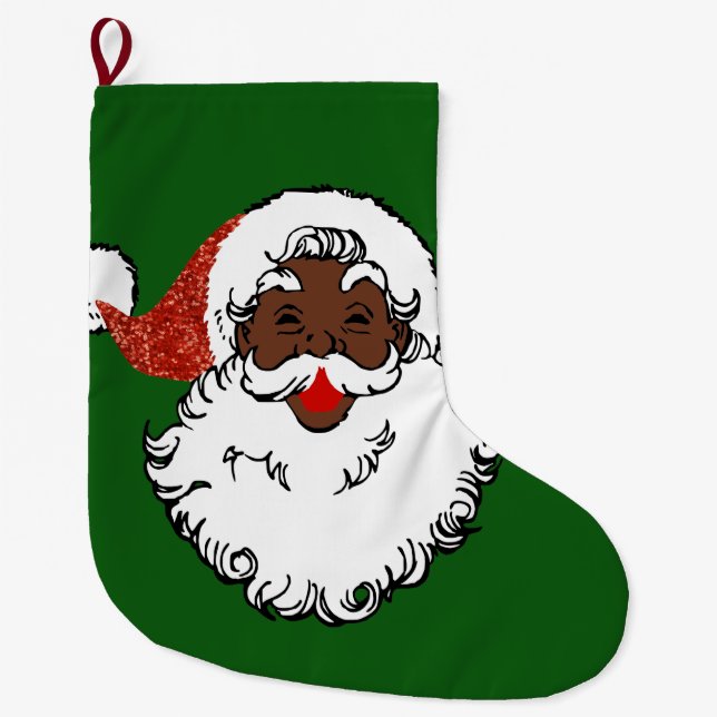 sequin African santa claus christmas xmas stocking (Front)