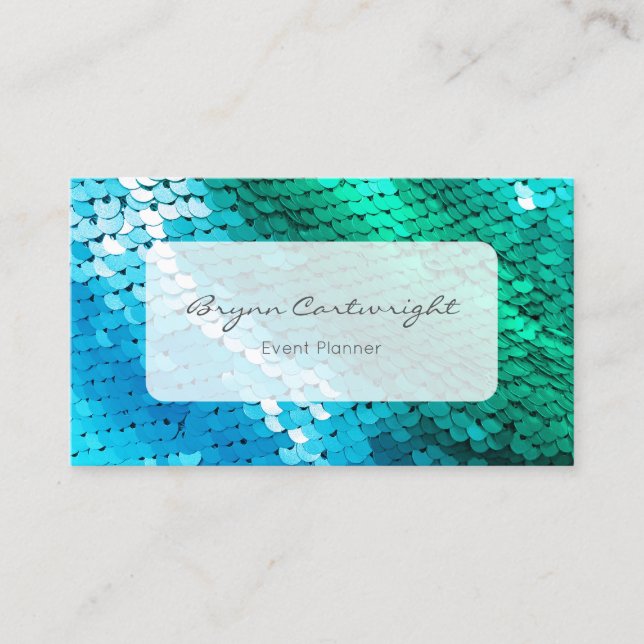 Sequin Business Card Blue Green Mermaid (Front)