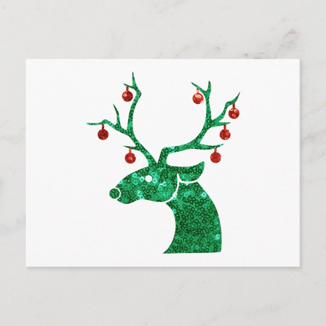 sequin christmas reindeer holiday postcard (Front)