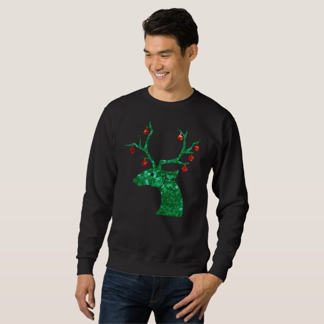 sequin christmas reindeer mens sweatshirt (Front Full)