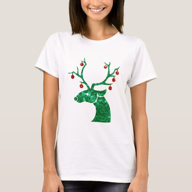 sequin christmas reindeer T-Shirt (Front)