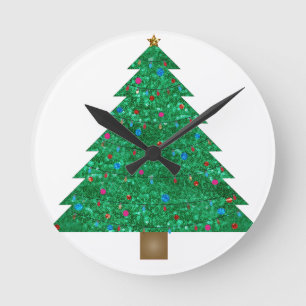sequin christmas tree round clock