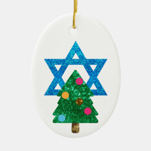 sequin christmukkah hanukkah ceramic ornament