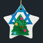 sequin christmukkah hanukkah ceramic tree decoration<br><div class="desc">christmukkah, "star of david", "christmas tree", christmas, xmas, "ugly christmas", interfaith, "inter faith", christian, chrismukkah, hanukkah, chanukkah glitter, sequins, jewish, holidays, jew, neon pink blue white blank</div>