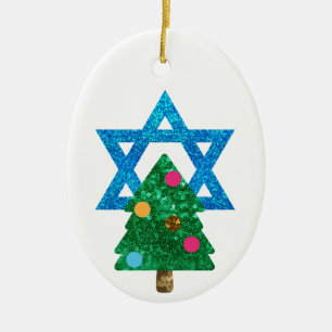 sequin christmukkah hanukkah ceramic tree decoration