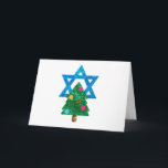 sequin christmukkah hanukkah holiday card<br><div class="desc">christmukkah, "star of david", "christmas tree", christmas, xmas, "ugly christmas", interfaith, "inter faith", christian, chrismukkah, hanukkah, chanukkah glitter, sequins, jewish, holidays, jew, neon pink blue white blank</div>