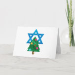 sequin christmukkah hanukkah holiday card<br><div class="desc">christmukkah, "star of david", "christmas tree", christmas, xmas, "ugly christmas", interfaith, "inter faith", christian, chrismukkah, hanukkah, chanukkah glitter, sequins, jewish, holidays, jew, neon pink blue white blank</div>