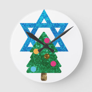 sequin christmukkah hanukkah round clock