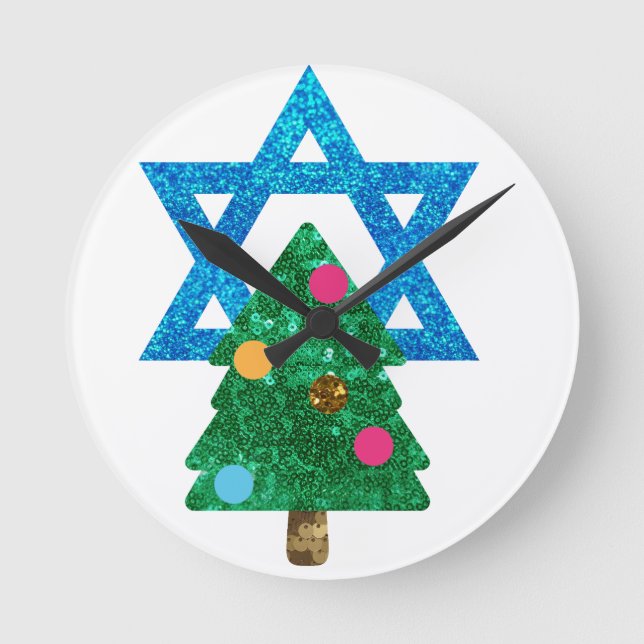 sequin christmukkah hanukkah round clock (Front)