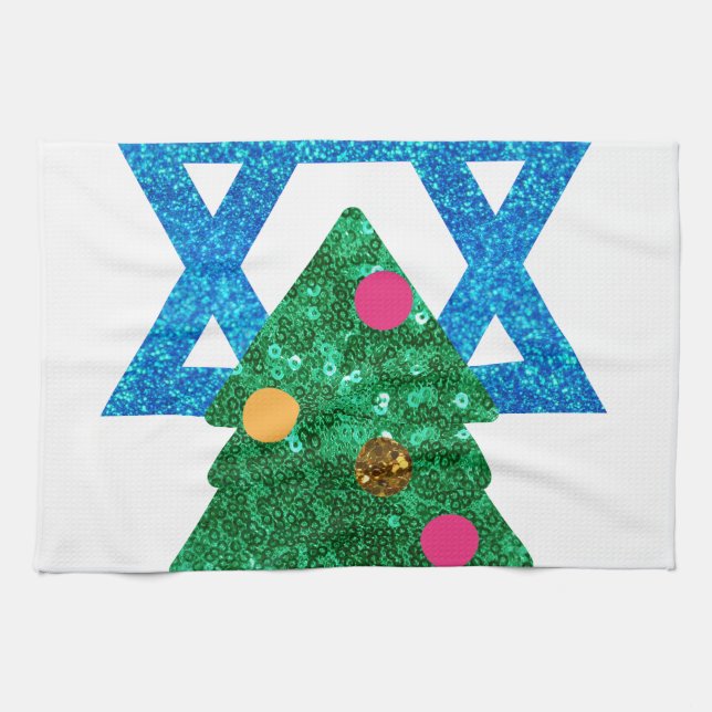 sequin christmukkah hanukkah tea towel (Horizontal)