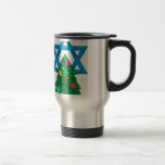 sequin christmukkah hanukkah travel mug<br><div class="desc">christmukkah, "star of david", "christmas tree", christmas, xmas, "ugly christmas", interfaith, "inter faith", christian, chrismukkah, hanukkah, chanukkah glitter, sequins, jewish, holidays, jew, neon pink blue white blank</div>