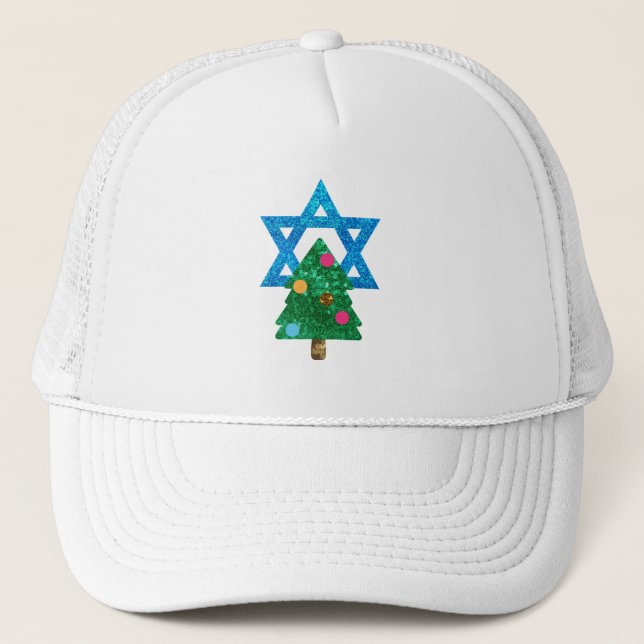 sequin christmukkah hanukkah trucker hat (Front)
