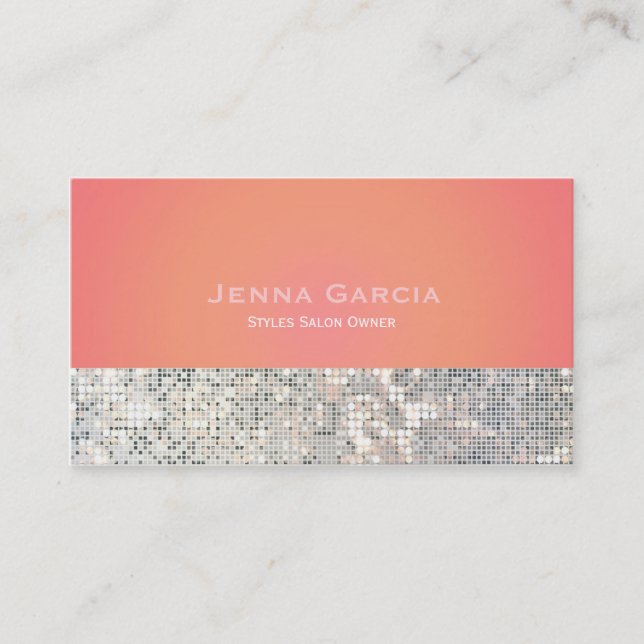 Sequin Glam Sunset Orange Pink Business Card (Front)