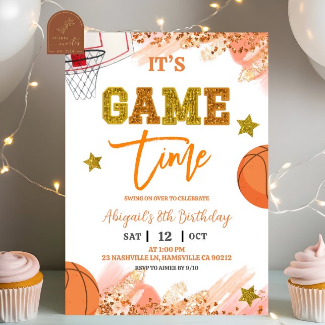 Sequin Glitter Basketball Girl birthday invit Invitation (Creator Uploaded)