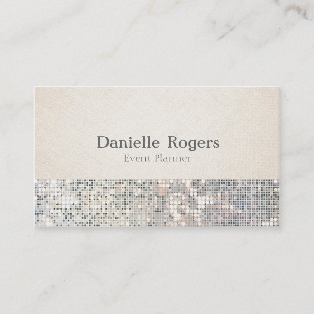 Sequin Glitter Glam Glitzy Linen Business Card (Front)