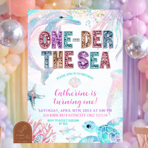 sequin glitter ONEder the sea birthday invitation
