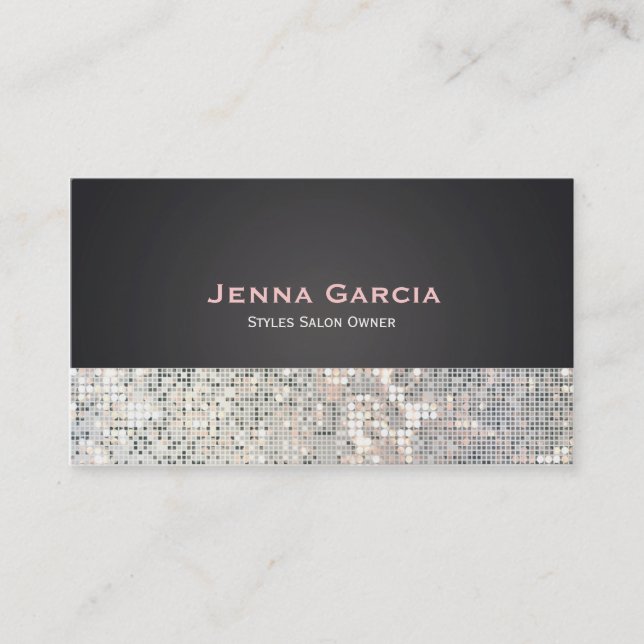 Sequin Glitzy Glam Black Charcoal Business Card (Front)