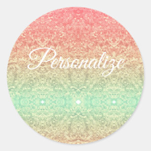 Sequin lace pattern gradient cute pink gold green classic round sticker
