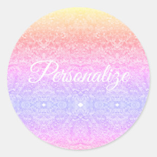 Sequin lace pattern gradient pink gold purple classic round sticker
