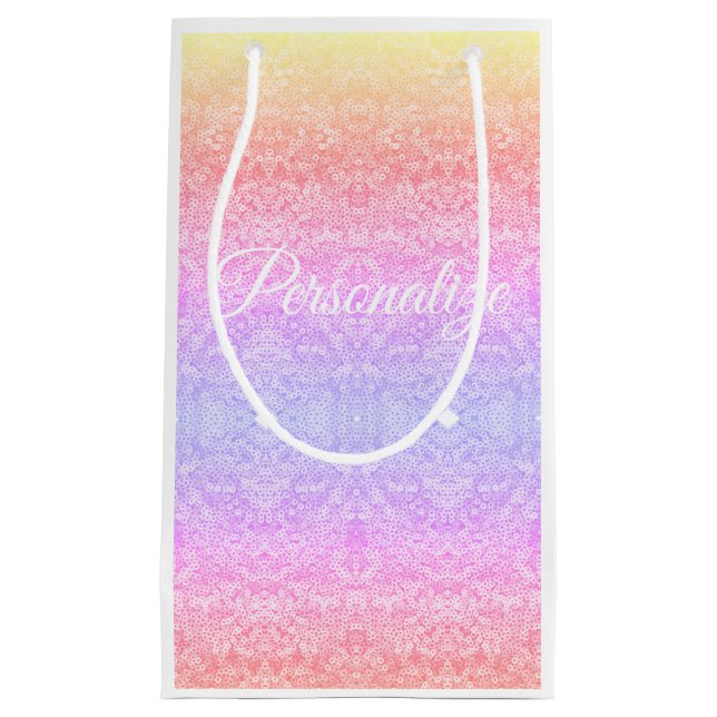 Sequin lace pattern gradient pink gold purple small gift bag (Front)