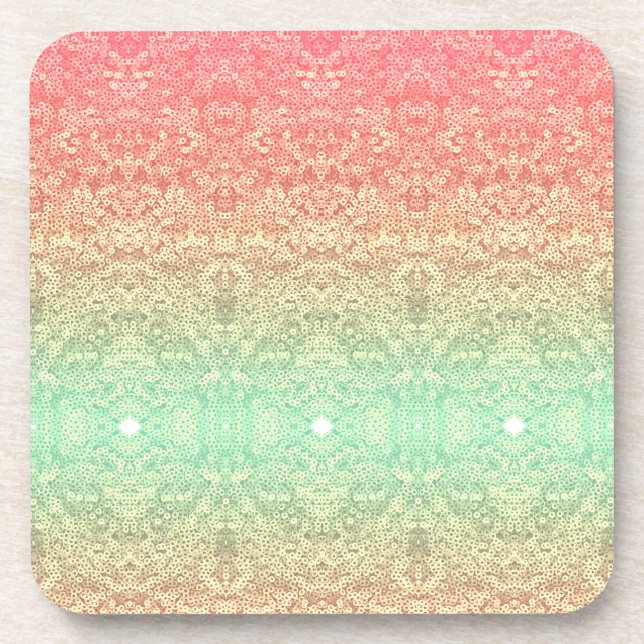 Sequin lace pattern ombre peach gold green coaster (Front)