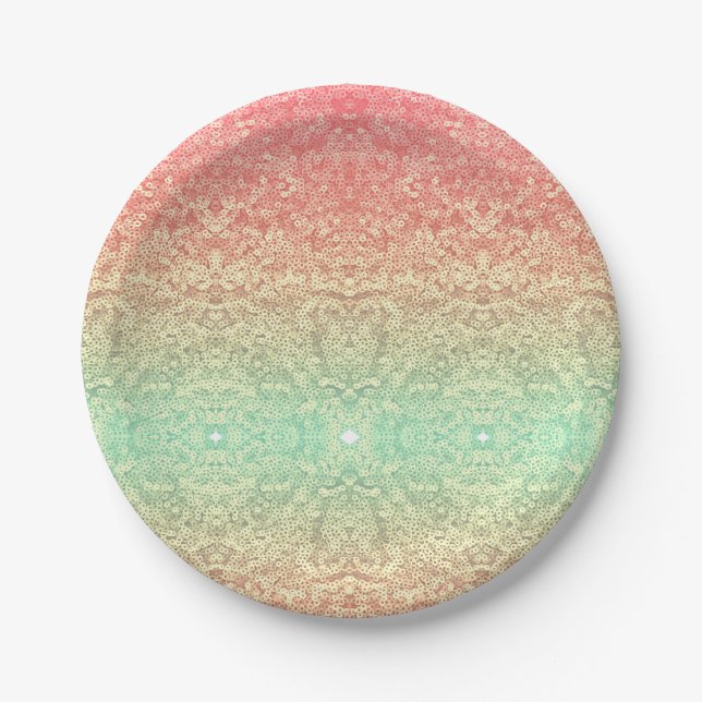 Sequin lace pattern ombre pink gold green paper plate (Front)