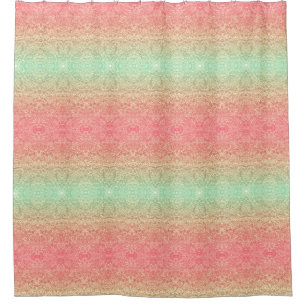 Sequin lace pattern ombre pink gold green shower curtain